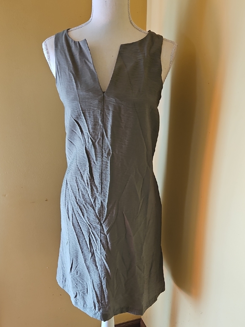 Sleeveless Olive-Green V-Neck Shift Dress